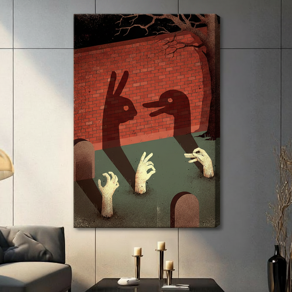 Shadow Puppet Hands Dark Surreal Canvas Wall Art