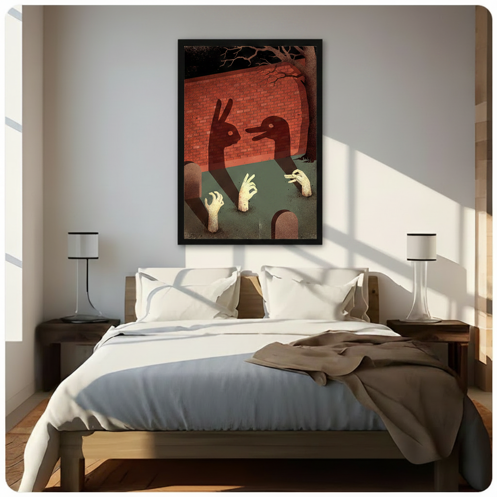 Shadow Puppet Hands Dark Surreal Canvas Wall Art