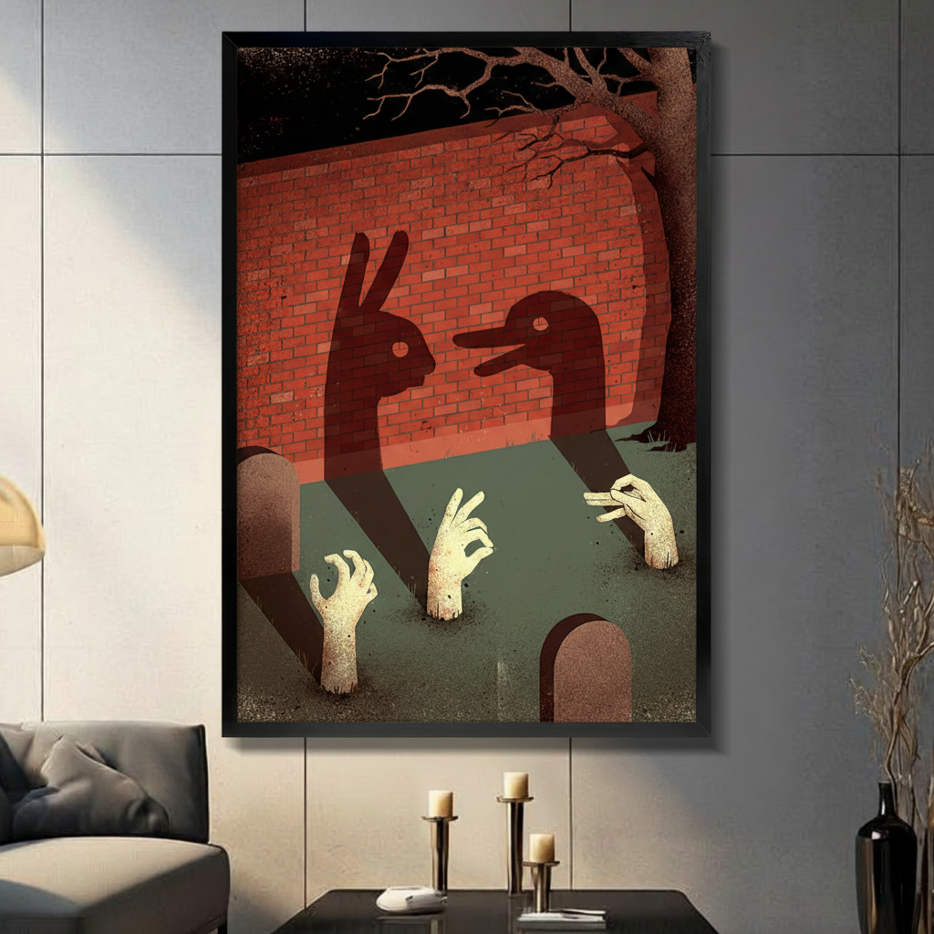 Shadow Puppet Hands Dark Surreal Canvas Wall Art