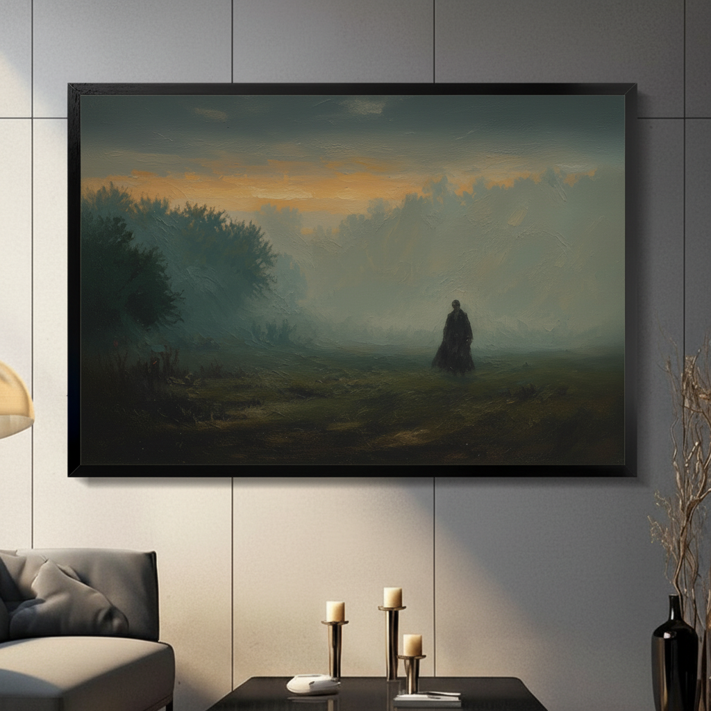 Moody Solitary Figure Landscape Oil Painting Canvas