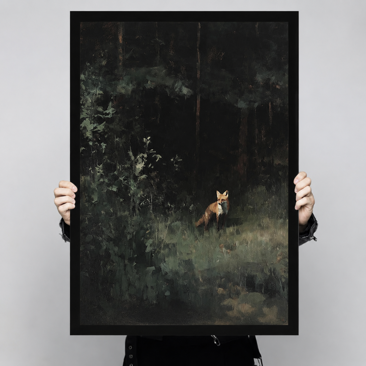 Dark Forest Fox Oil Painting Canvas Wall Art