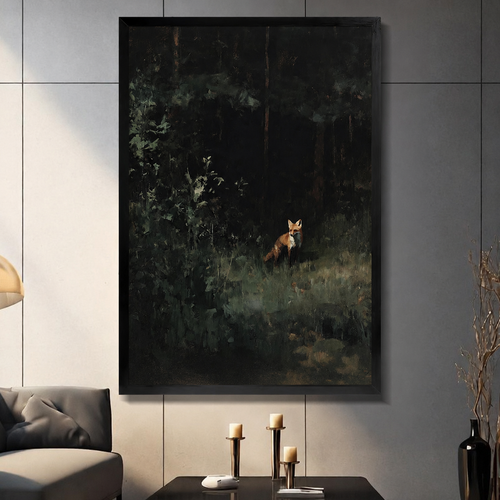 Dark Forest Fox Oil Painting Canvas Wall Art