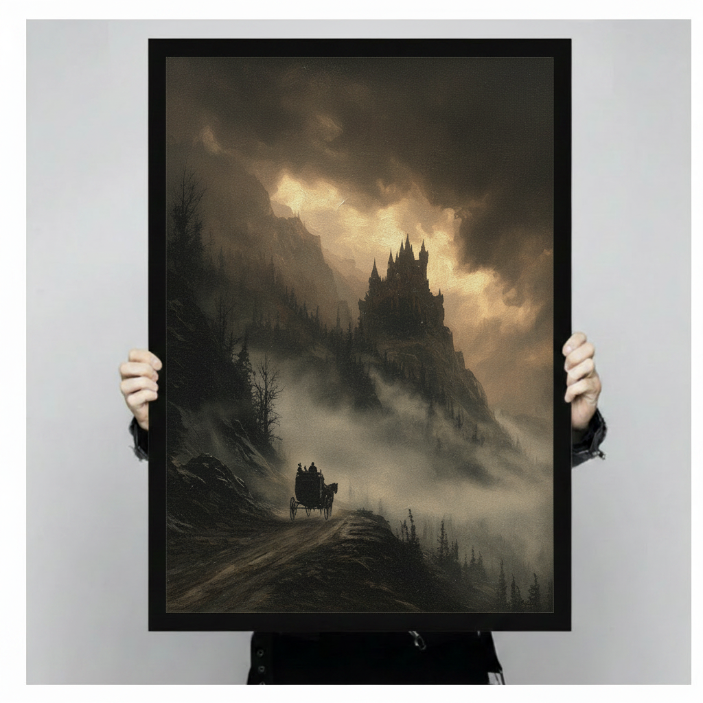 Gothic Dark Castle Carriage Landscape Canvas Art