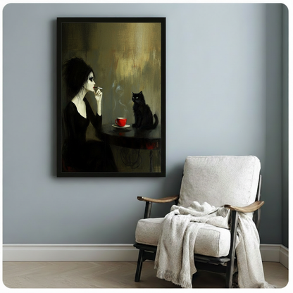 Gothic Woman Black Cat Dark Academia Canvas Art
