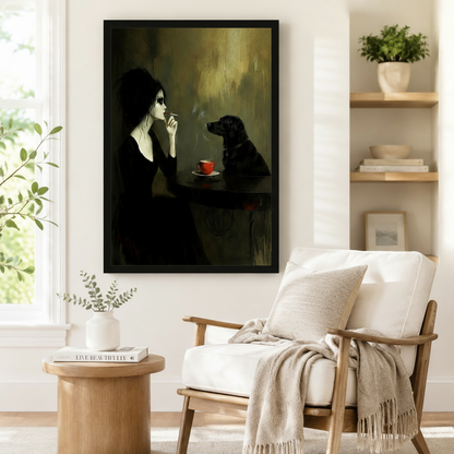 Gothic Woman Black Dog Coffee Canvas Art Wall Art