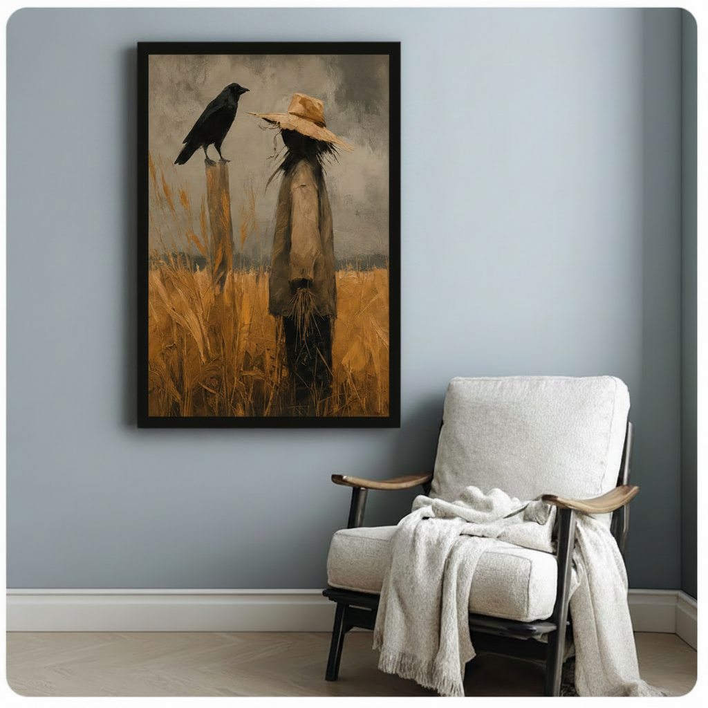 Scarecrow Crow Autumn Field Canvas Art Wall Art