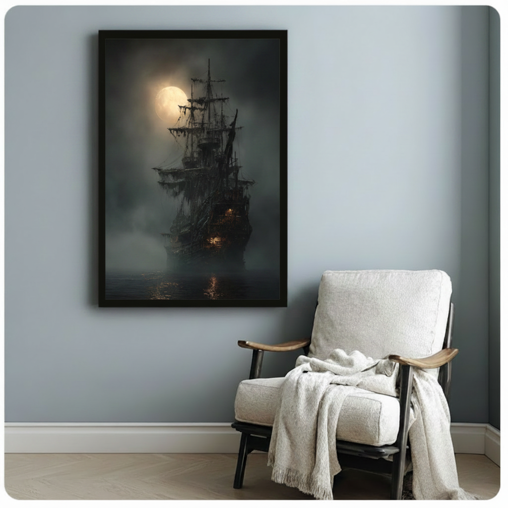 Dark Ghost Ship Moonlit Canvas Art Wall Art