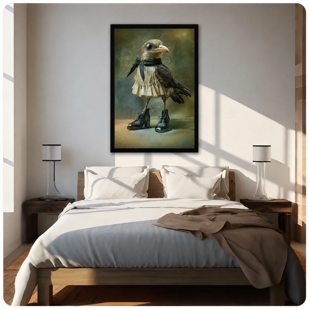 Gothic Crow Lace Dress Canvas Wall Art
