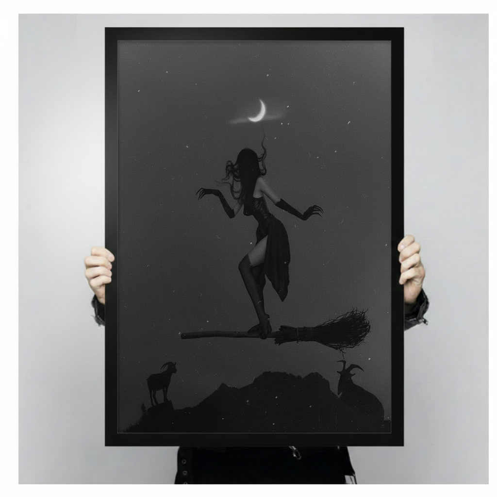 Gothic Witch Night Sky Silhouette Canvas Wall Art