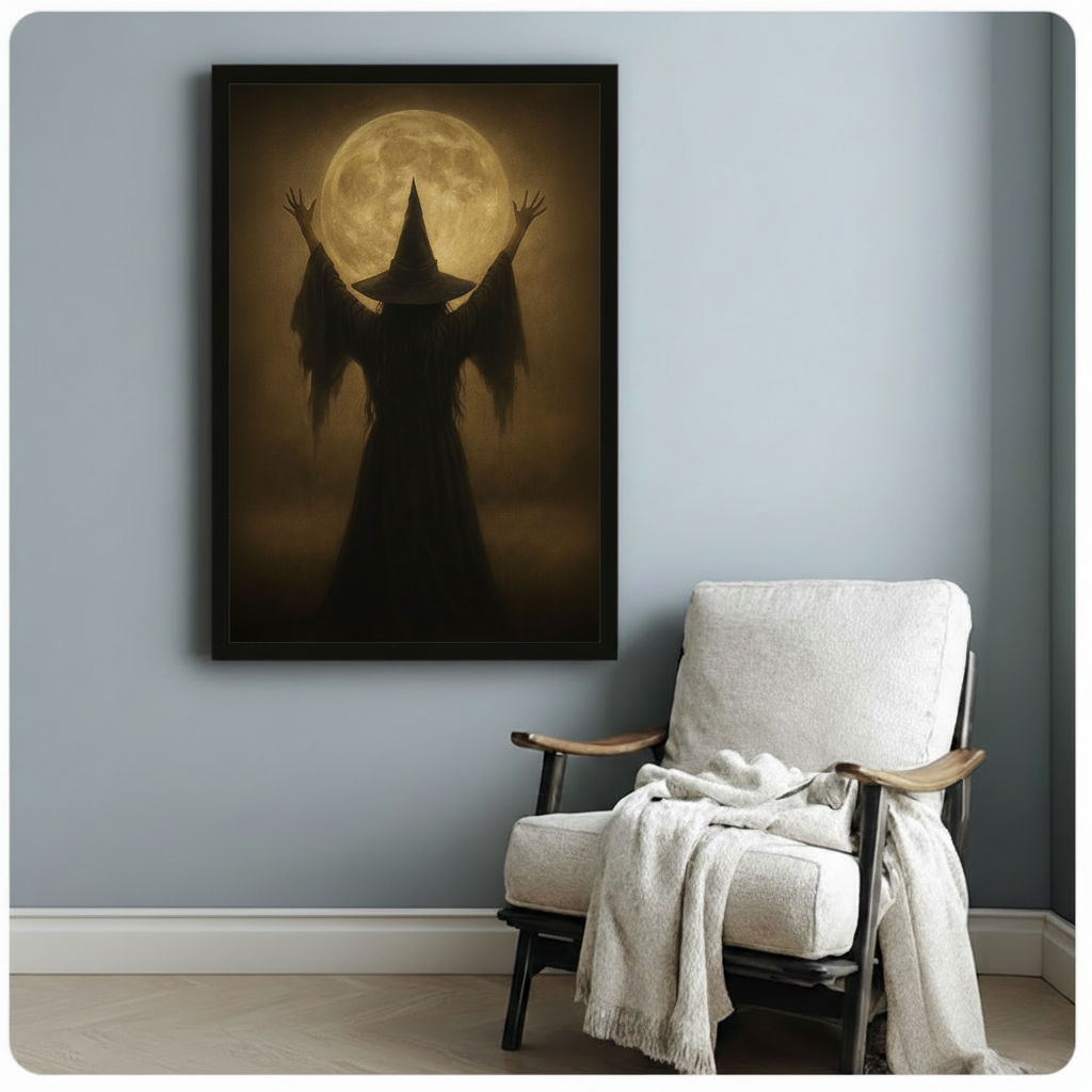 Gothic Witch Full Moon Silhouette Canvas Art Wall Art