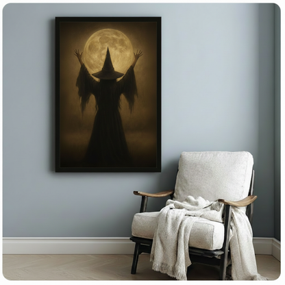 Gothic Witch Full Moon Silhouette Canvas Art Wall Art