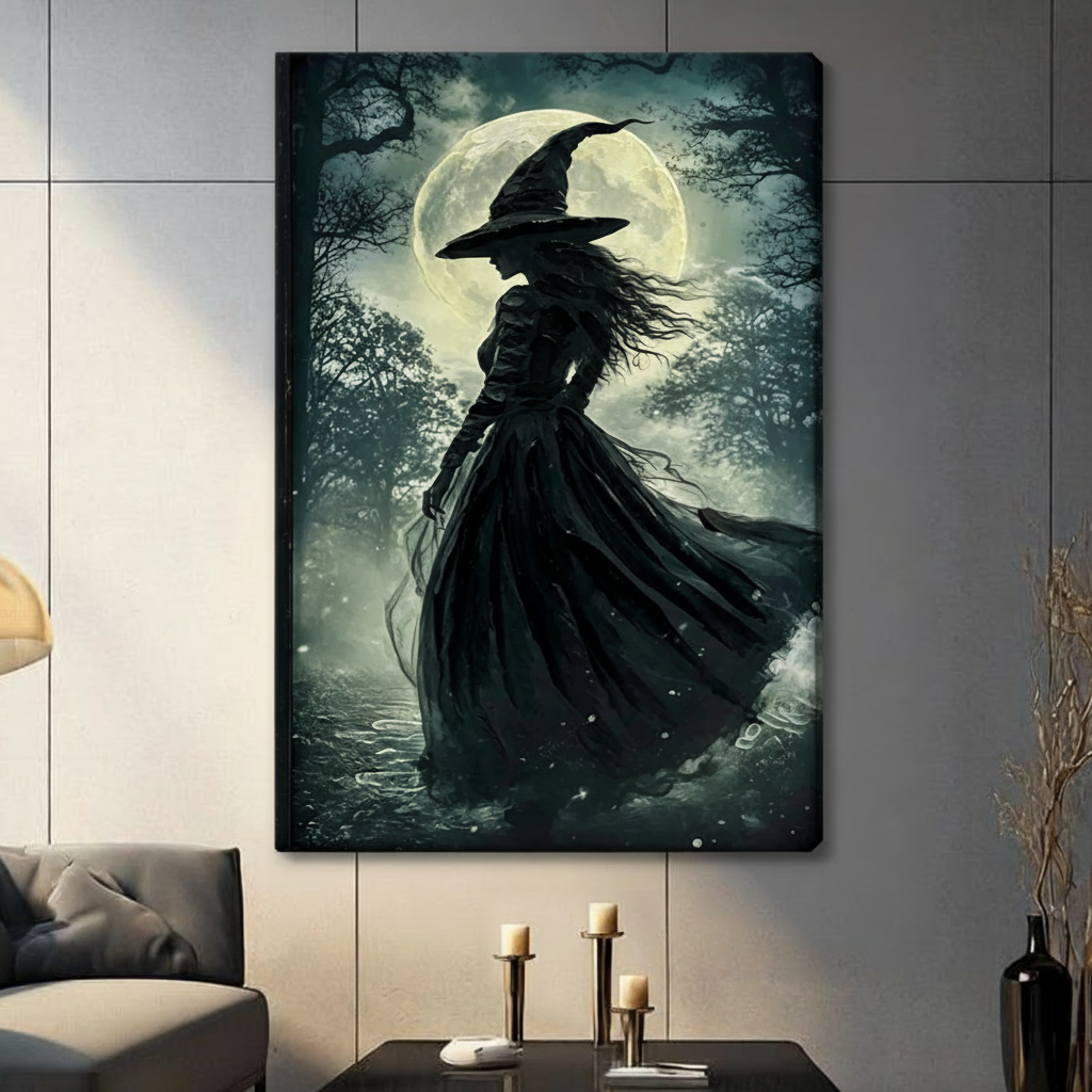 Dark Gothic Witch Moon Night Canvas Art Wall Art