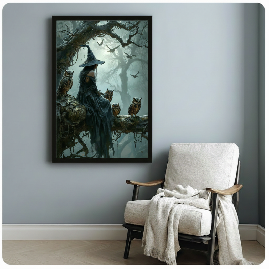 Dark Forest Witch Owl Fantasy Canvas Art Wall Art