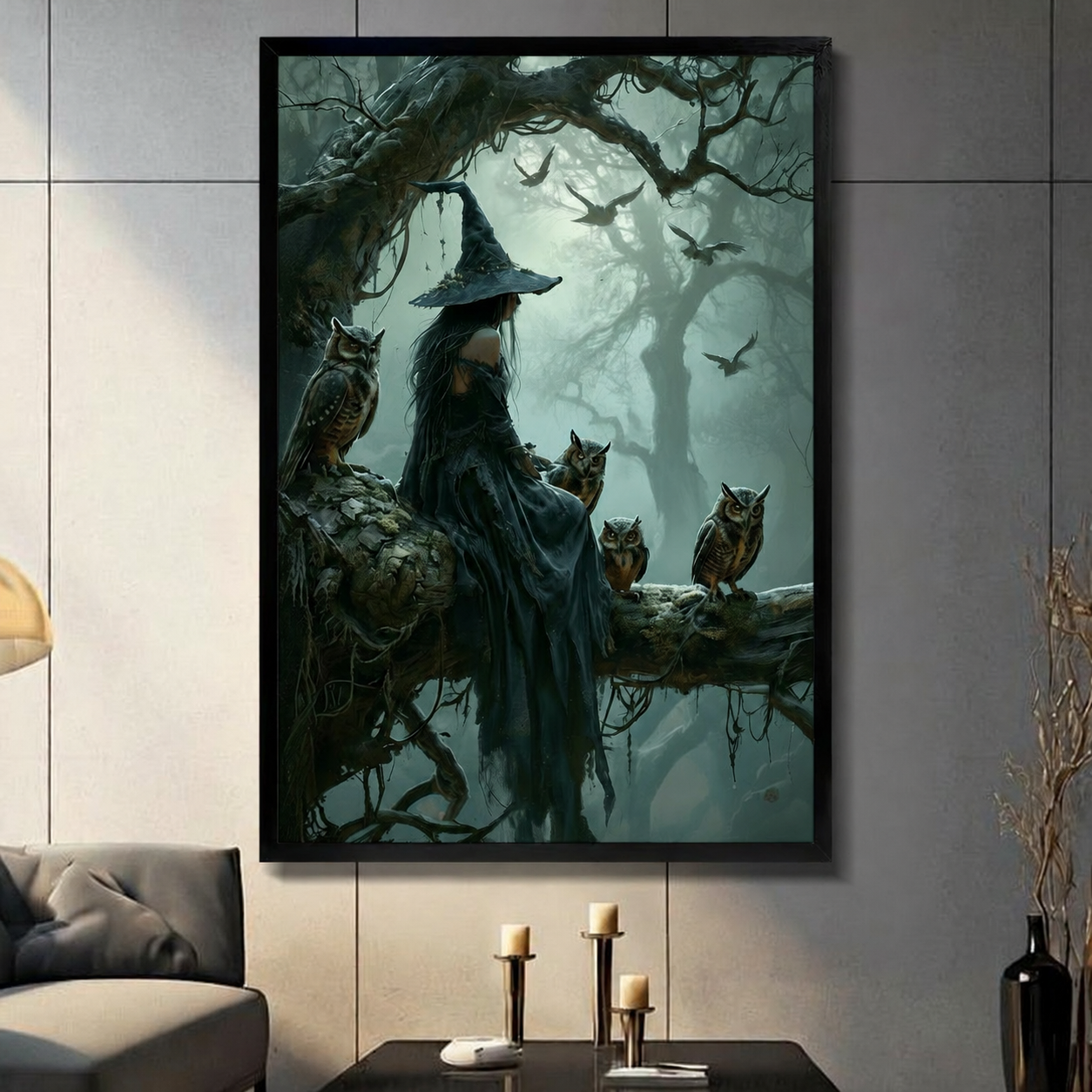 Dark Forest Witch Owl Fantasy Canvas Art Wall Art