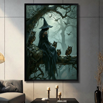 Dark Forest Witch Owl Fantasy Canvas Art Wall Art