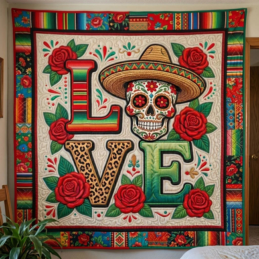 Day Of The Dead Love Quilt Blanket