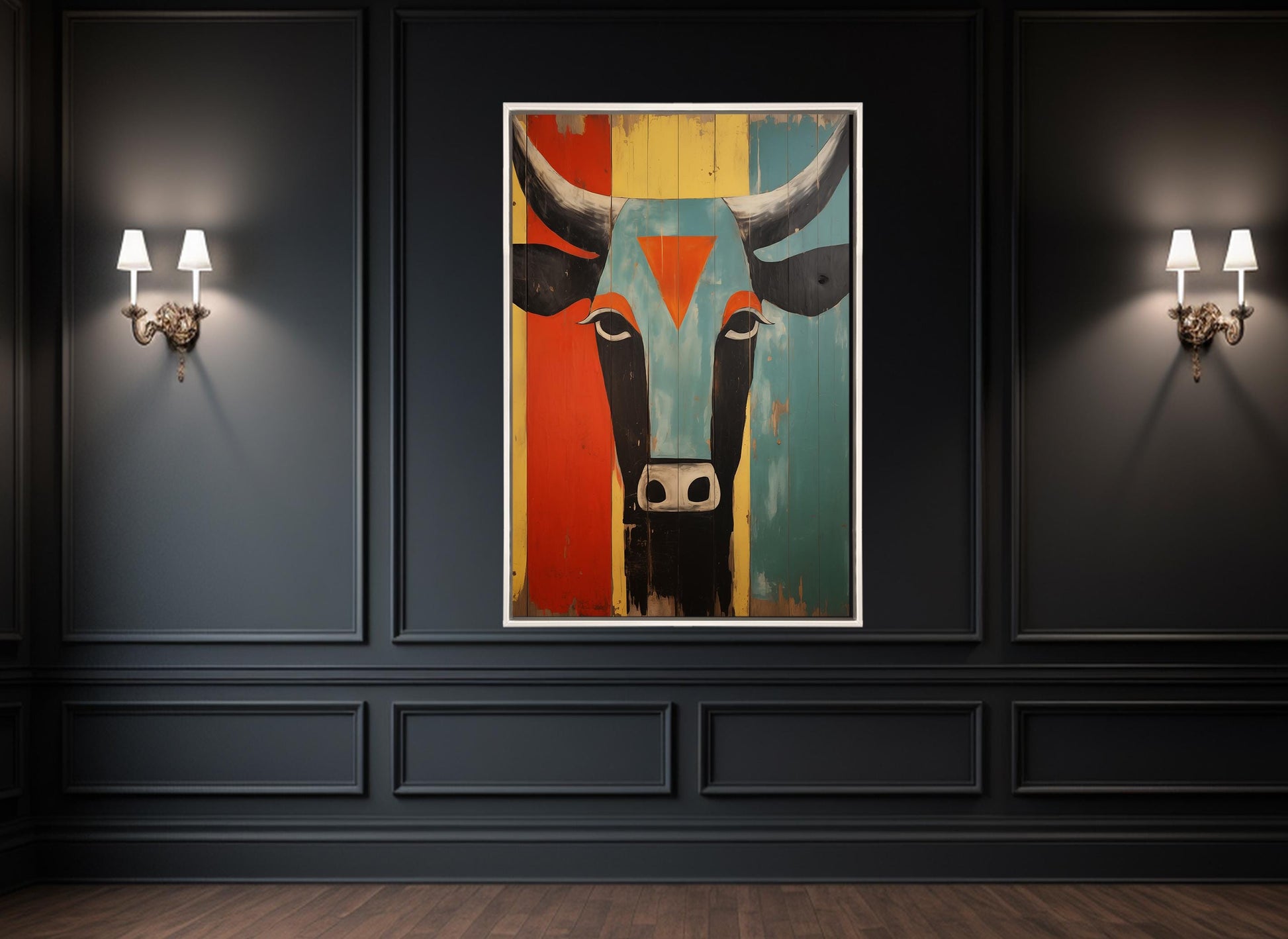 Abstract Cow Canvas Art – Egyptian Style Wall Decor | Framed & Ready to Hang