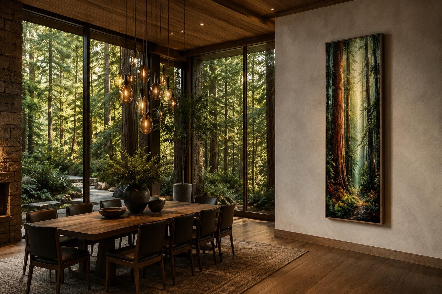 Redwood Forest Canvas - Tall Narrow Vertical Wall Art for Cabin Decor
