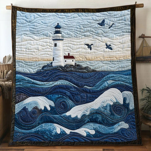 Deep Blue Lighthouse Quilt Blanket