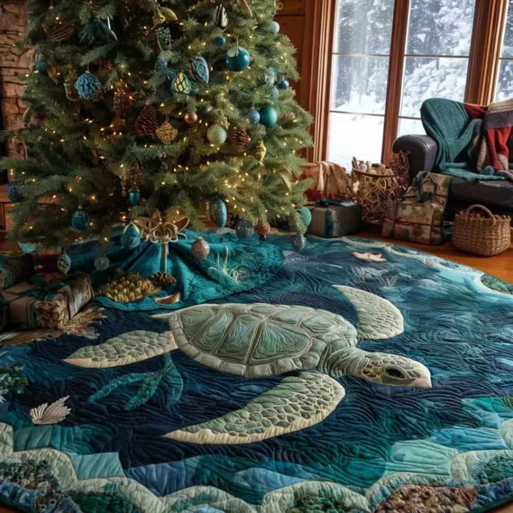 Deep Sea Turtle Christmas Quilted Tree Skirt