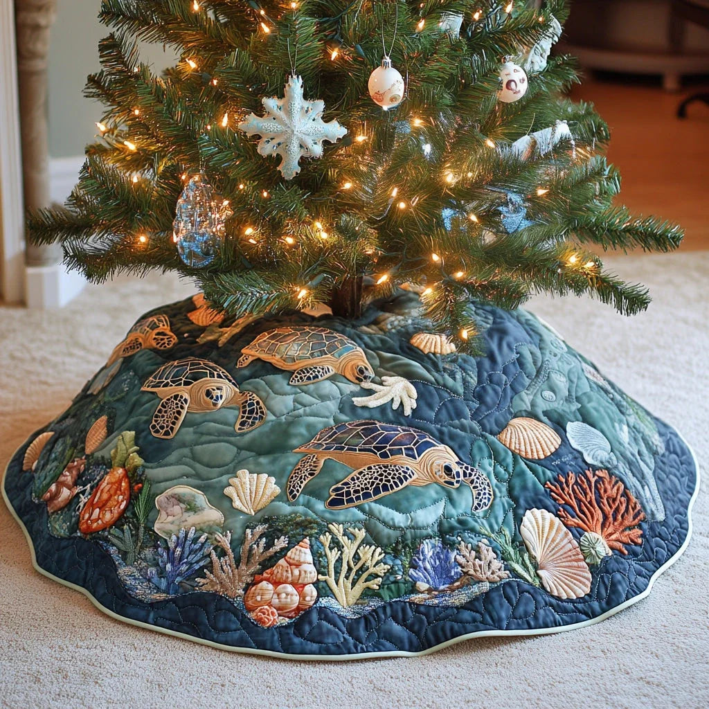 Deep Serenity Christmas Quilted Tree Skirt