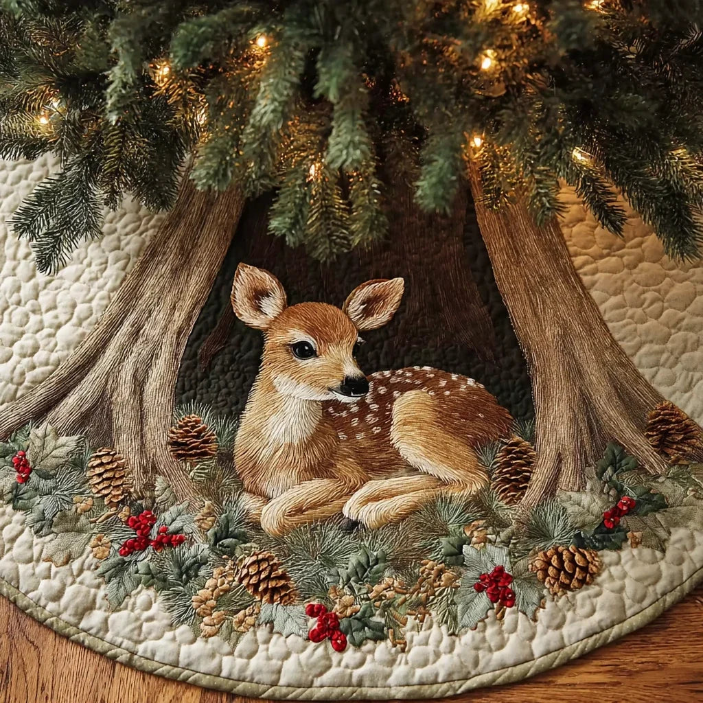 Deer Haven Christmas Quilted Tree Skirt