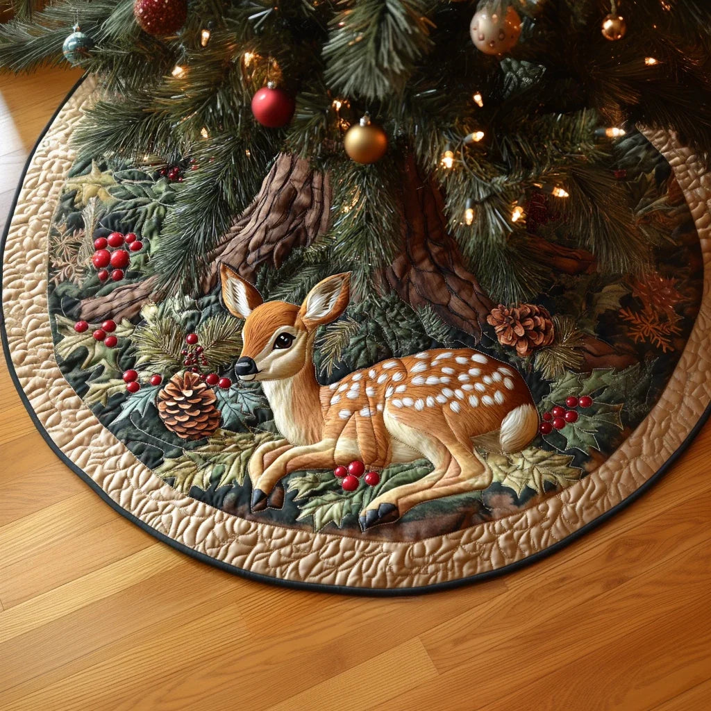 Deer Horizon Christmas Quilted Tree Skirt