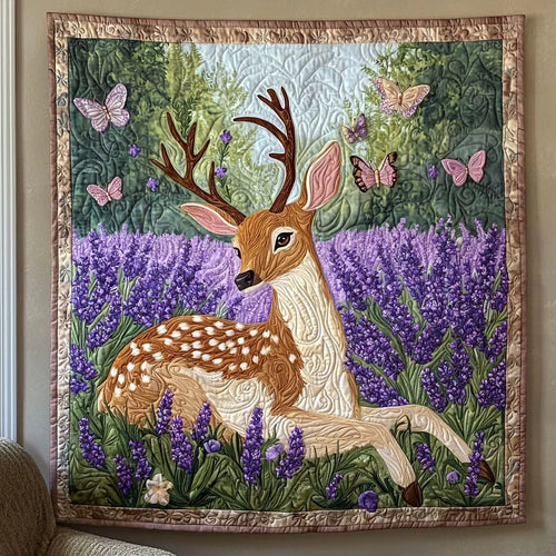 Deer In Lavender Garden Quilt Blanket