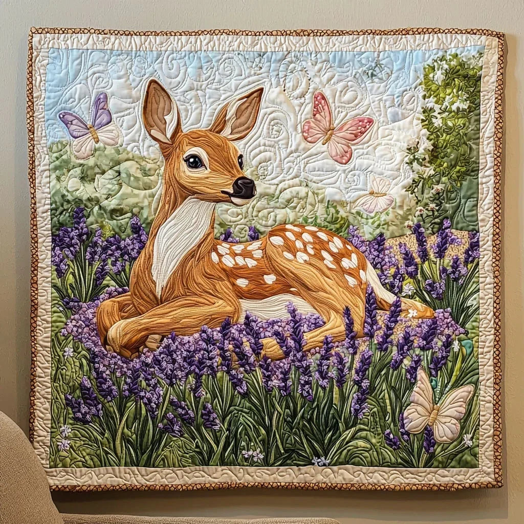 Deer In Lavender Garden Quilt Blanket
