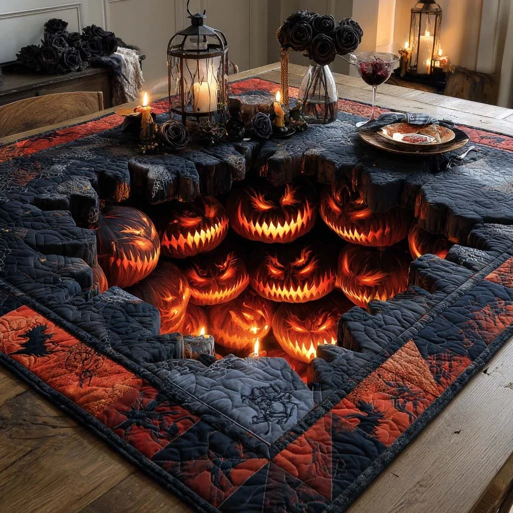 Demonic Pumpkin Horde Quilted Table Topper