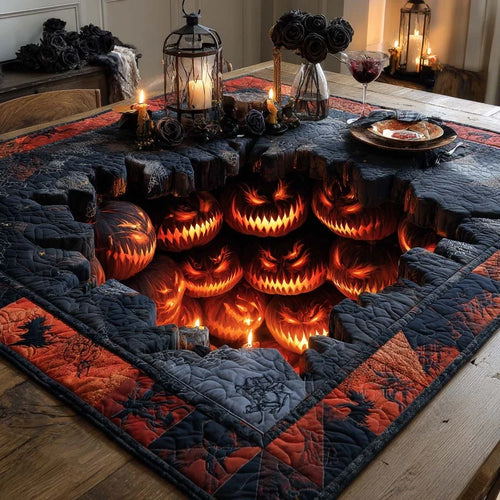 Demonic Pumpkin Horde Quilted Table Topper