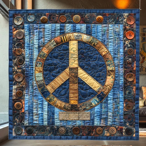Denim Glow Peace Quilt Blanket