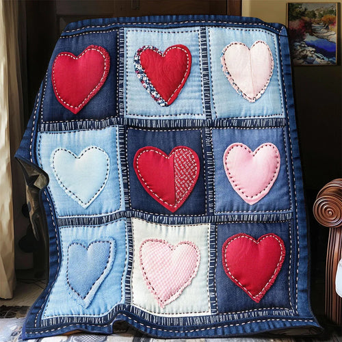 Denim Heart Quilt Blanket