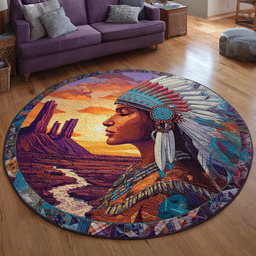 Desert Native Woman Quilted Round Mat