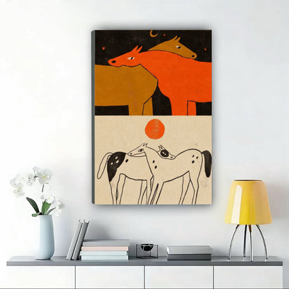 Horses Art Print – Day Night Dual Scene Canvas Wall Decor Framed