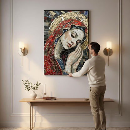Virgin Mary Canvas Print – Framed Mosaic Wall Art | Ready to Hang Religious Decor