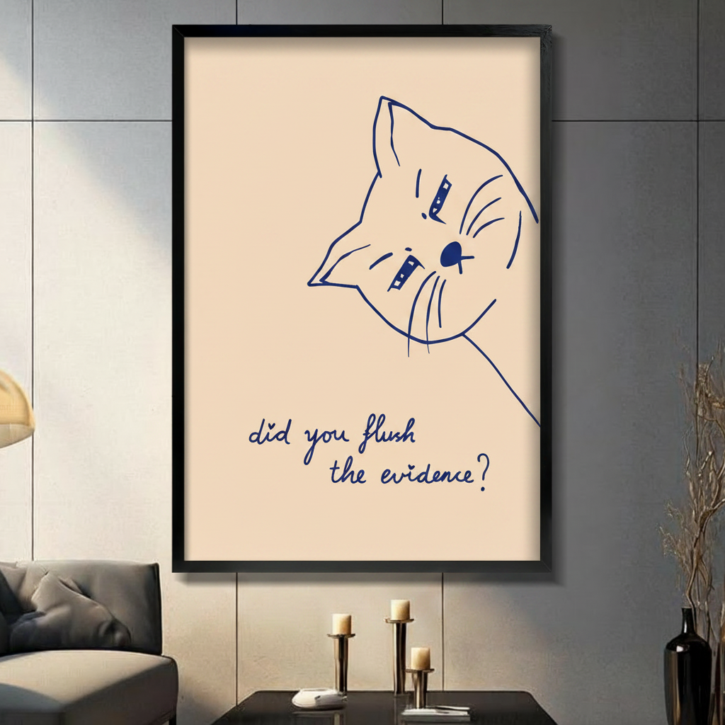 Did You Flush Evidence Funny Cat Canvas Wall Art