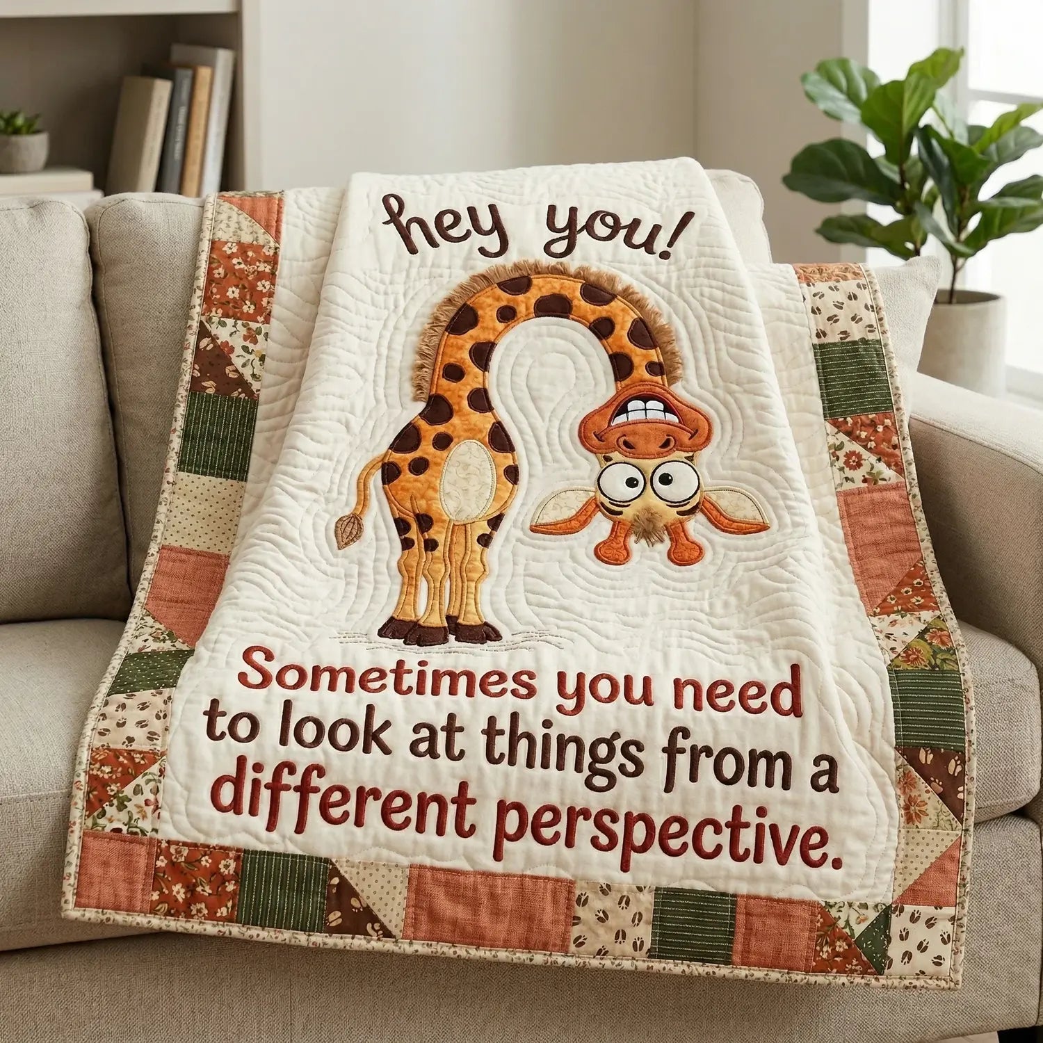 Different Perspective Giraffe Quilt Blanket