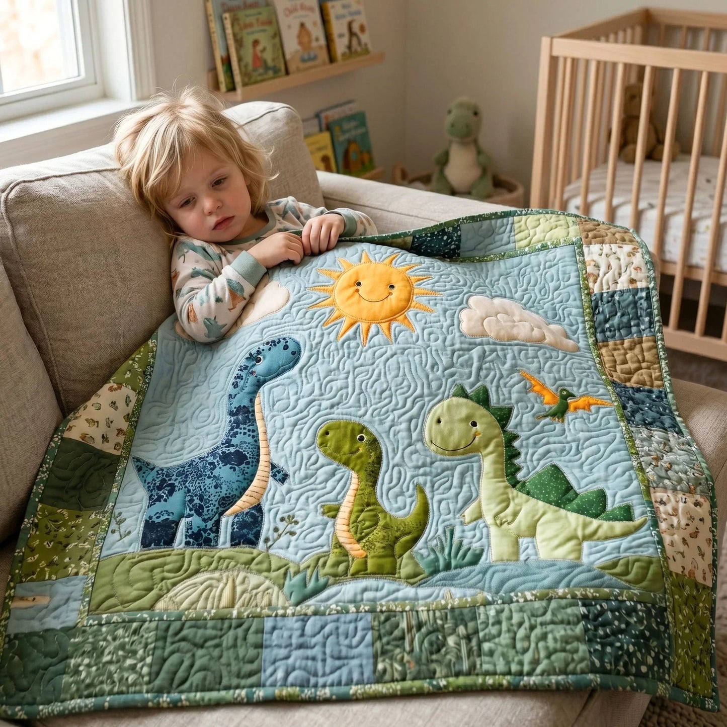 Dino Adventure Quilt Blanket - Quilted Blanket by Wild and Way