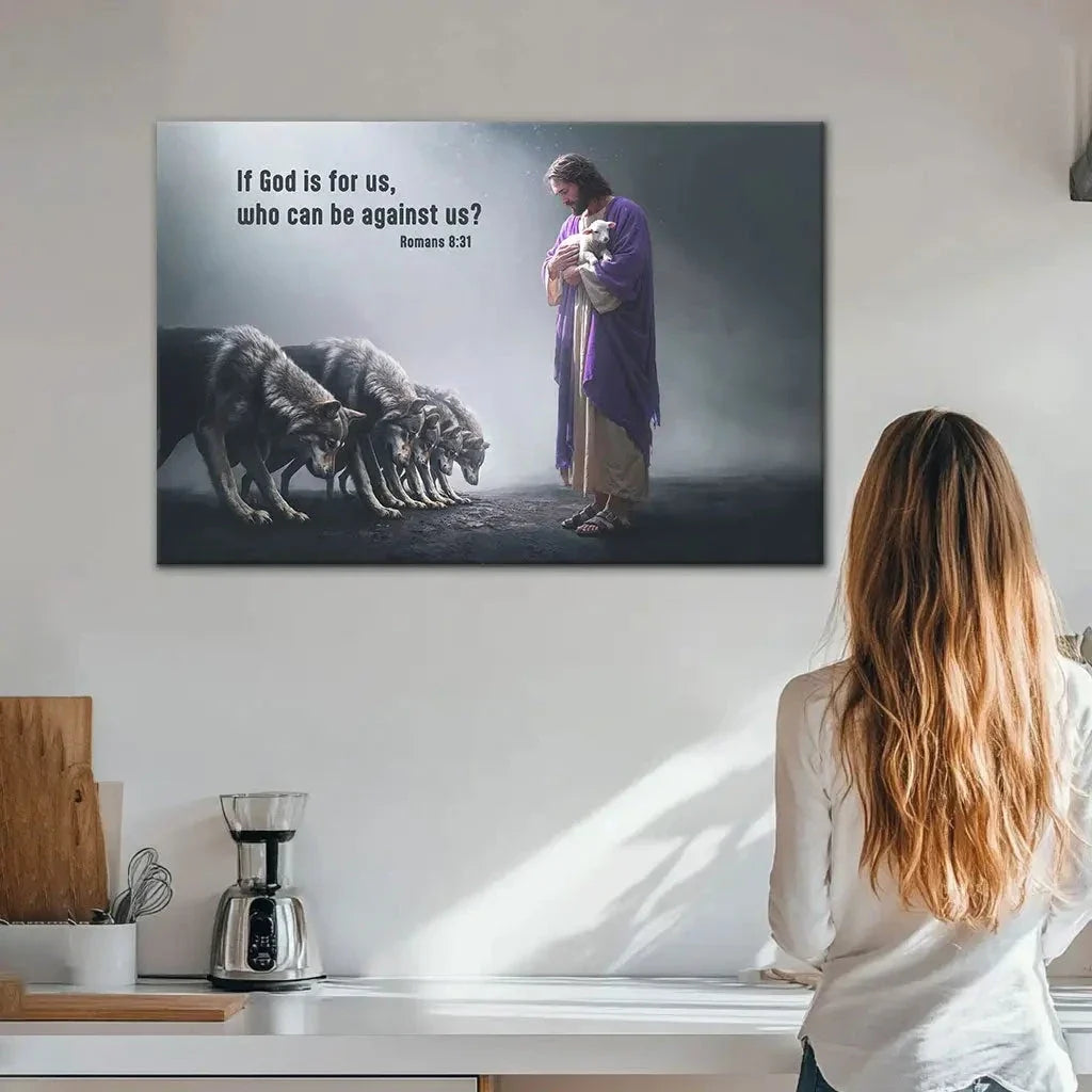 if god is for us who can be against us romans 8 31 wall art canvas (Landscape) (view 2)