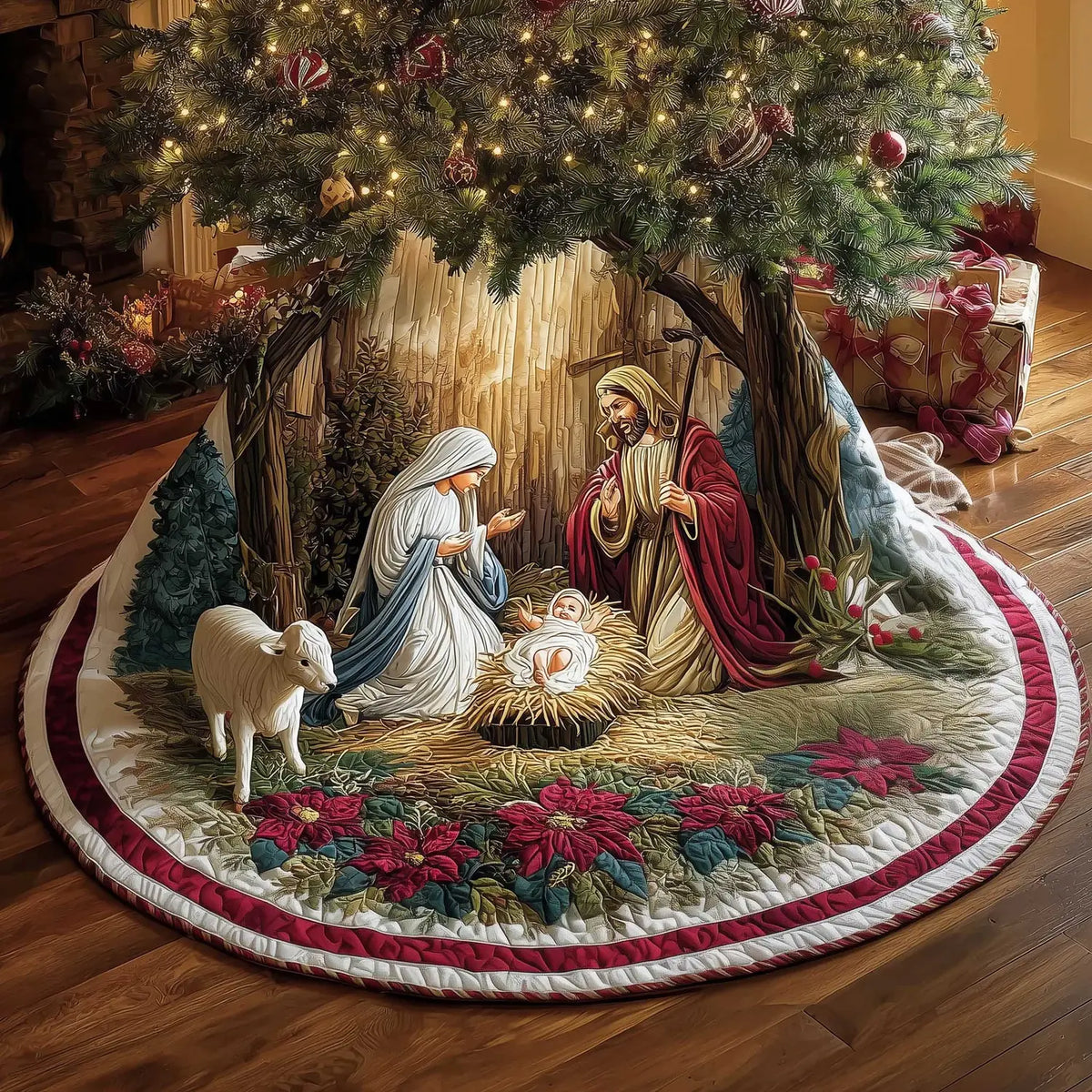 Divine Nativity Christmas Christmas Quilted Tree Skirt