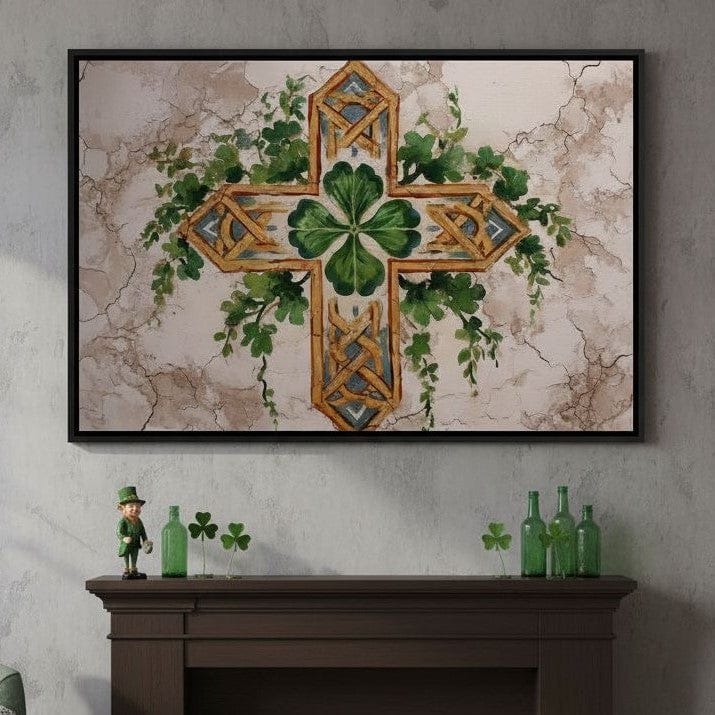 Celtic Cross Clover Wreath Canvas Wall Art