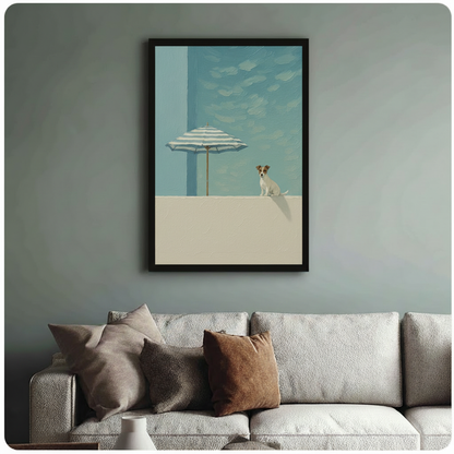 Minimalist Beach Dog Umbrella Canvas Wall Art