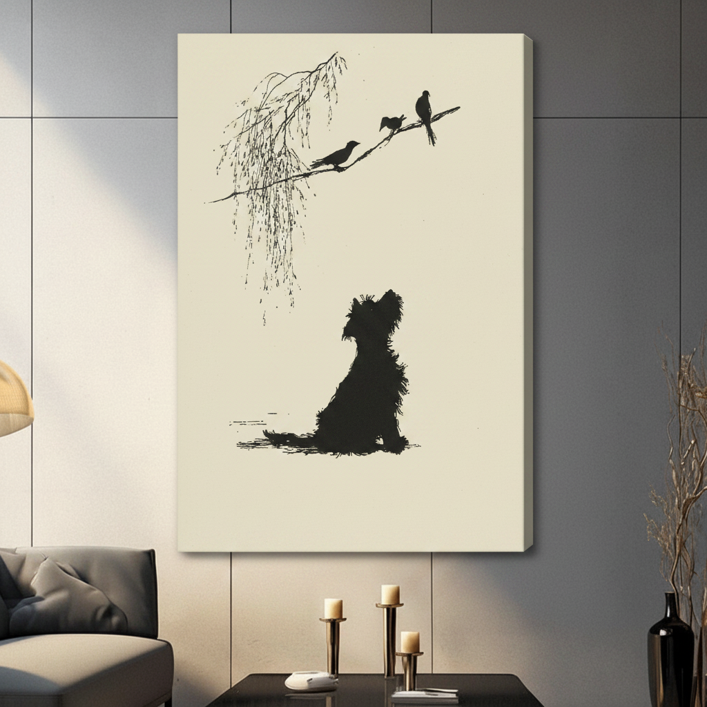 Scottish Terrier Dog Birds Silhouette Canvas Art