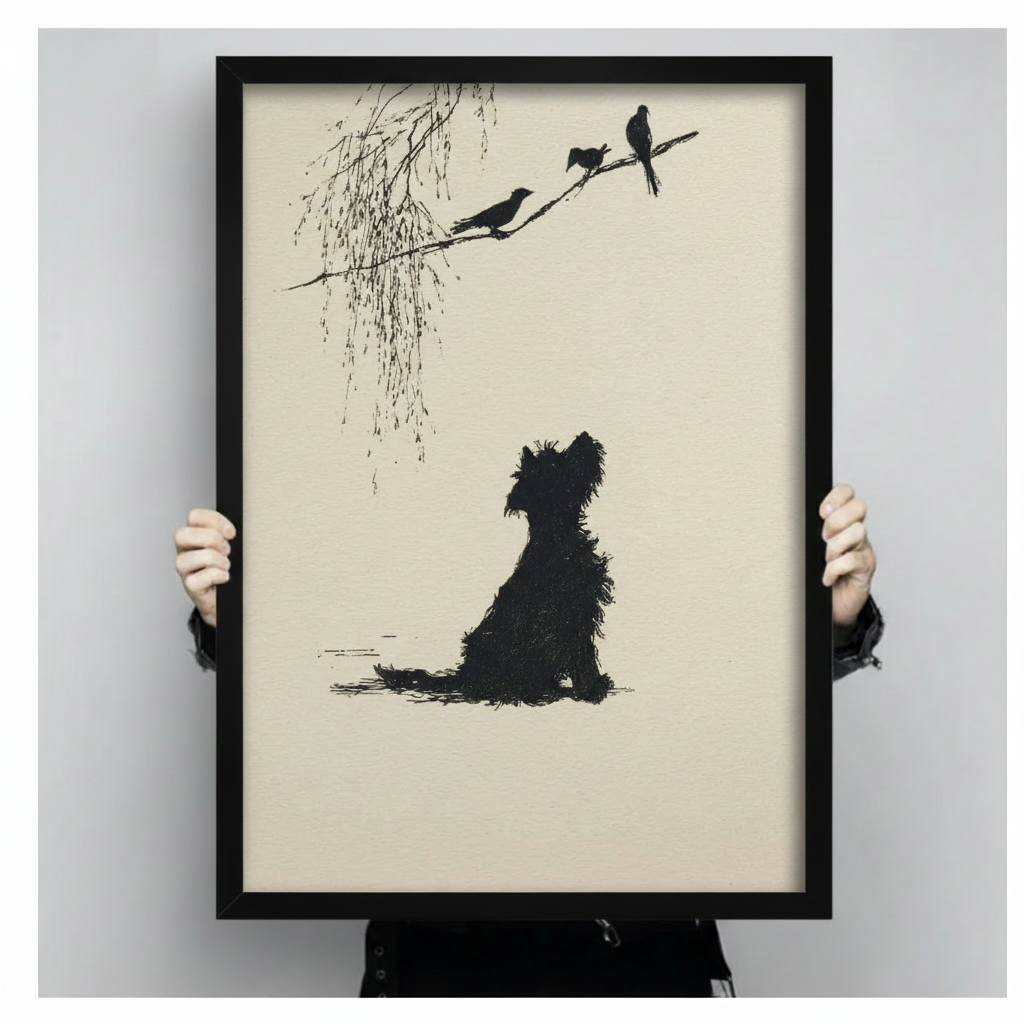 Scottish Terrier Dog Birds Silhouette Canvas Art