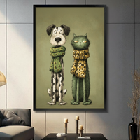 Quirky Dog & Cat Scarf Canvas Wall Art