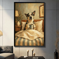 Dog in Bed Morning Coffee Canvas Art Wall Art