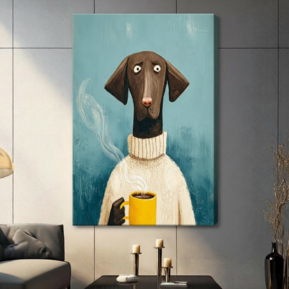 Coffee Dog Cozy Sweater Funny Canvas Art Wall Art