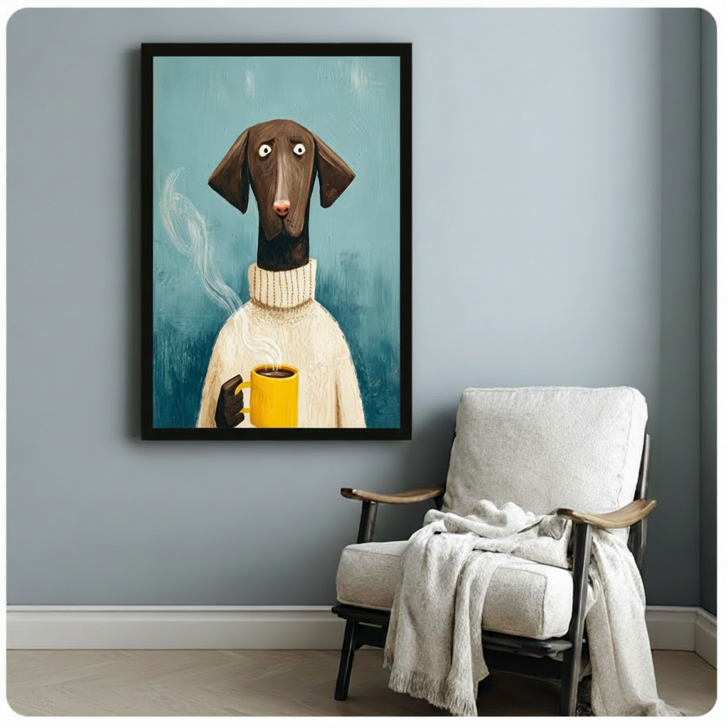 Coffee Dog Cozy Sweater Funny Canvas Art Wall Art
