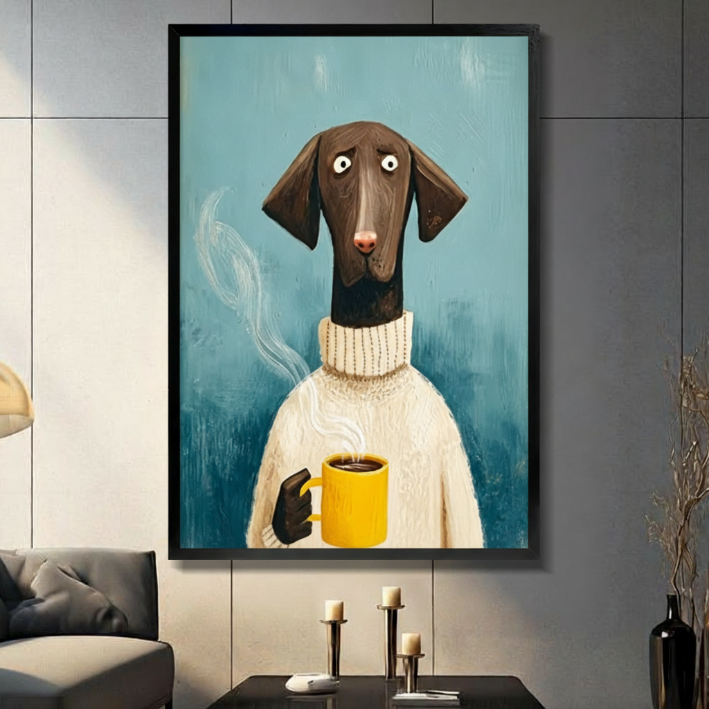 Coffee Dog Cozy Sweater Funny Canvas Art Wall Art